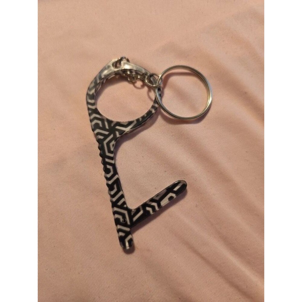 Black and White Patterned No-Touch Door Opener Keychain Tool